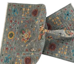 Full view of New Farahan rug from Pakistan, 124 × 80 cm in Gray tones
