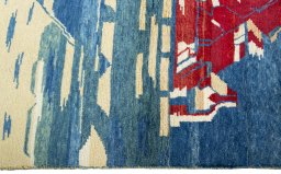 Close-up detail of 2000s Persian Gabbeh rug from Pakistan showing Wool weave
