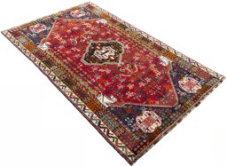 Close-up detail of 1970s Shiraz rug from Iran / Persia showing Wool weave