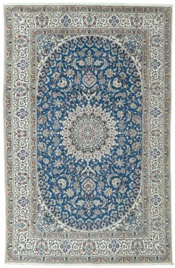 Full view of 2000s Nain rug from Iran / Persia, 370 × 240 cm in Blue tones