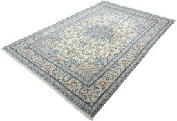 Corner detail of 2000s Nain rug showing border pattern and Wool pile