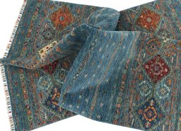Full view of New Samarkand rug from Pakistan, 182 × 120 cm in Blue tones