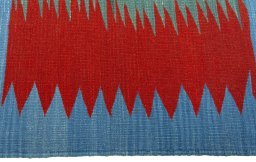 Close-up detail of New Kilim Sofre rug from Turkey showing Wool weave