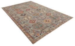 Corner detail of New Kazak rug showing border pattern and Wool pile
