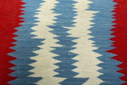 Backside of handmade New Kilim Sofre rug showing knot structure and weave density