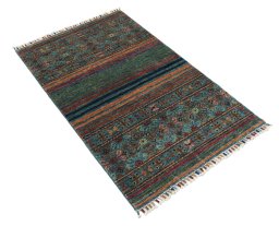 Corner detail of New Samarkand rug showing border pattern and Wool pile