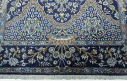 Full view of 2000s Kashan rug from Iran / Persia, 222 × 141 cm in Blue tones