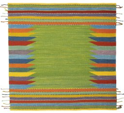 Full view of New Kilim Sofre rug from Turkey, 108 × 108 cm in Multi Color tones