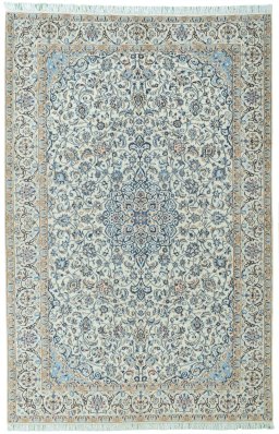 Full view of 2000s Nain rug from Iran / Persia, 292 × 190 cm in Beige tones