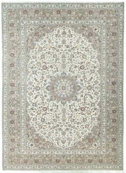 Full view of 2000s Kashan rug from Iran / Persia, 401 × 296 cm in Beige tones