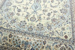 Close-up detail of 2000s Nain rug from Iran / Persia showing Wool weave