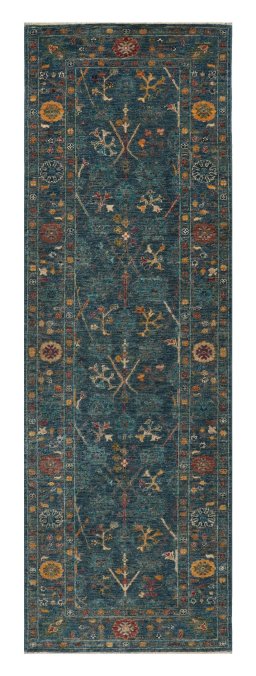 Full view of New Farahan rug from Pakistan, 250 × 81 cm in Blue tones