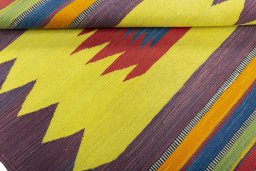 Full view of New Kilim Sofre rug from Turkey, 115 × 105 cm in Multi Color tones