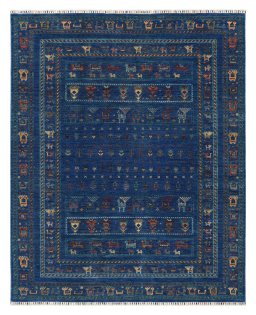 Full view of New Samarkand rug from Pakistan, 249 × 205 cm in Blue tones