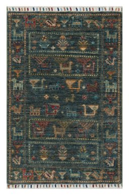 Full view of New Samarkand rug from Pakistan, 97 × 66 cm in Green tones