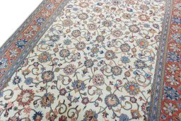 Backside of handmade 2000s Sarough rug showing knot structure and weave density