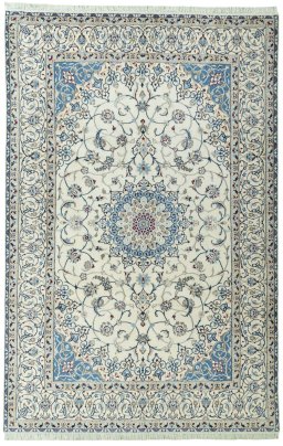 Full view of 2000s Nain rug from Iran / Persia, 325 × 212 cm in Beige tones