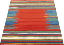 Close-up detail of New Kilim Sofre rug from Turkey showing Wool weave