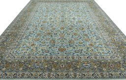 Surface texture of 2000s Kashan rug with natural Wool and intricate pattern