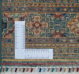 Corner detail of New Samarkand rug showing border pattern and Wool pile