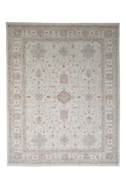 Full view of New Farahan rug from Pakistan, 309 × 247 cm in Beige tones