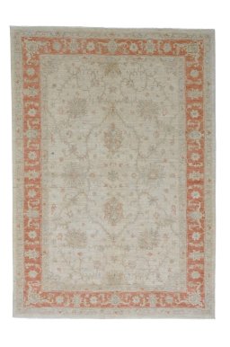 Full view of New Farahan rug from Pakistan, 240 × 170 cm in Beige tones