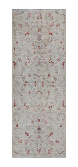 Full view of New Farahan rug from Pakistan, 206 × 75 cm in Beige tones
