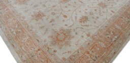 Full view of New Farahan rug from Pakistan, 306 × 243 cm in Beige tones