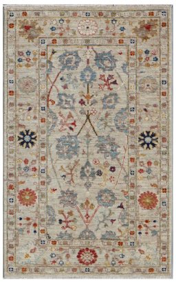Full view of New Farahan rug from Pakistan, 125 × 79 cm in Beige tones