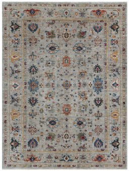 Full view of New Farahan rug from Pakistan, 221 × 165 cm in Gray tones
