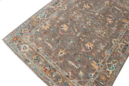 Full view of New Farahan rug from Pakistan, 209 × 152 cm in Brown tones