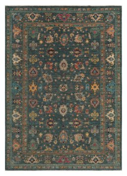 Full view of New Farahan rug from Pakistan, 233 × 167 cm in Green tones