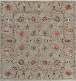 Full view of New Farahan rug from Pakistan, 186 × 173 cm in Gray tones