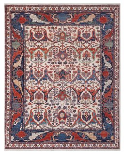 Full view of New Farahan rug from Pakistan, 358 × 275 cm in Beige tones