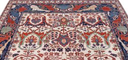 Backside of handmade New Farahan rug showing knot structure and weave density