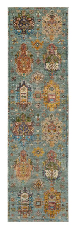 Full view of New Farahan rug from Pakistan, 290 × 80 cm in Blue tones