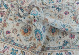 Full view of New Farahan rug from Pakistan, 223 × 170 cm in Beige tones