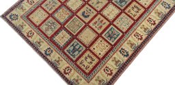 Backside of handmade New Farahan rug showing knot structure and weave density