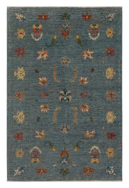 Full view of New Farahan rug from Pakistan, 188 × 123 cm in Blue tones