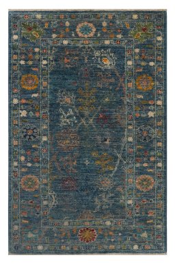Full view of New Farahan rug from Pakistan, 125 × 81 cm in Blue tones