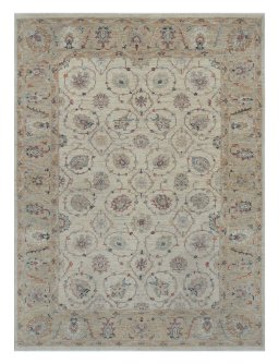 Full view of New Farahan rug from Pakistan, 226 × 167 cm in Beige tones