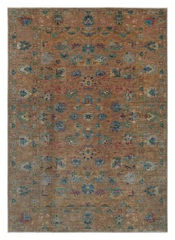 Full view of New Farahan rug from Pakistan, 296 × 207 cm in Yellow tones