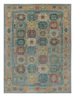 Full view of New Farahan rug from Pakistan, 334 × 249 cm in Multi Color tones