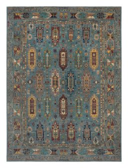 Full view of New Farahan rug from Pakistan, 417 × 304 cm in Blue tones