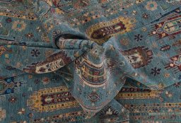 Full view of New Farahan rug from Pakistan, 417 × 304 cm in Blue tones