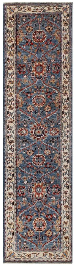 Full view of New Farahan rug from Pakistan, 295 × 80 cm in Blue tones