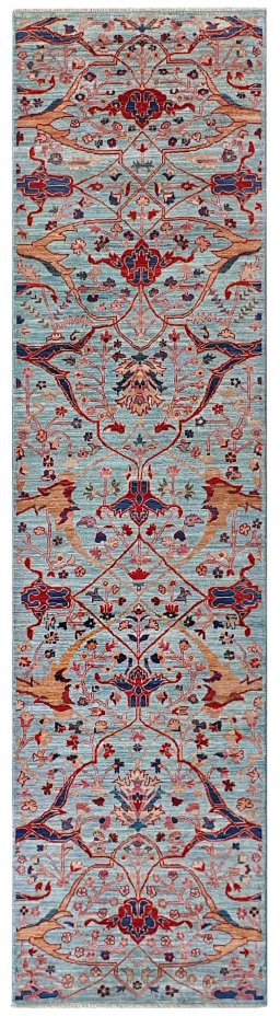 Full view of New Farahan rug from Pakistan, 293 × 76 cm in Blue tones