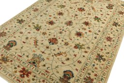 Backside of handmade New Farahan rug showing knot structure and weave density