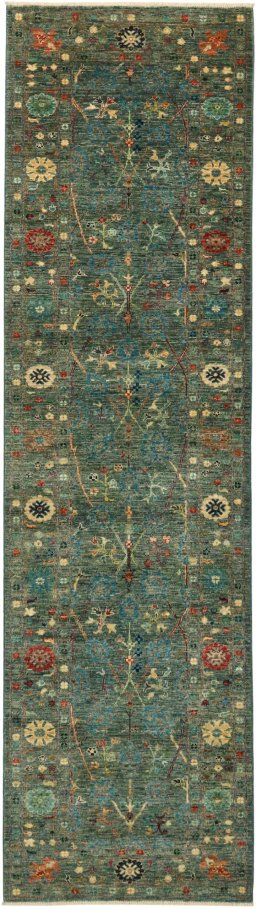 Full view of New Farahan rug from Pakistan, 293 × 81 cm in Green tones