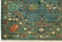 Full view of New Farahan rug from Pakistan, 293 × 81 cm in Green tones